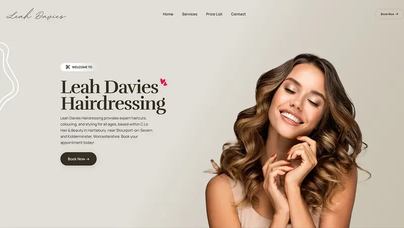 The new Leah Davies Hairdressing website